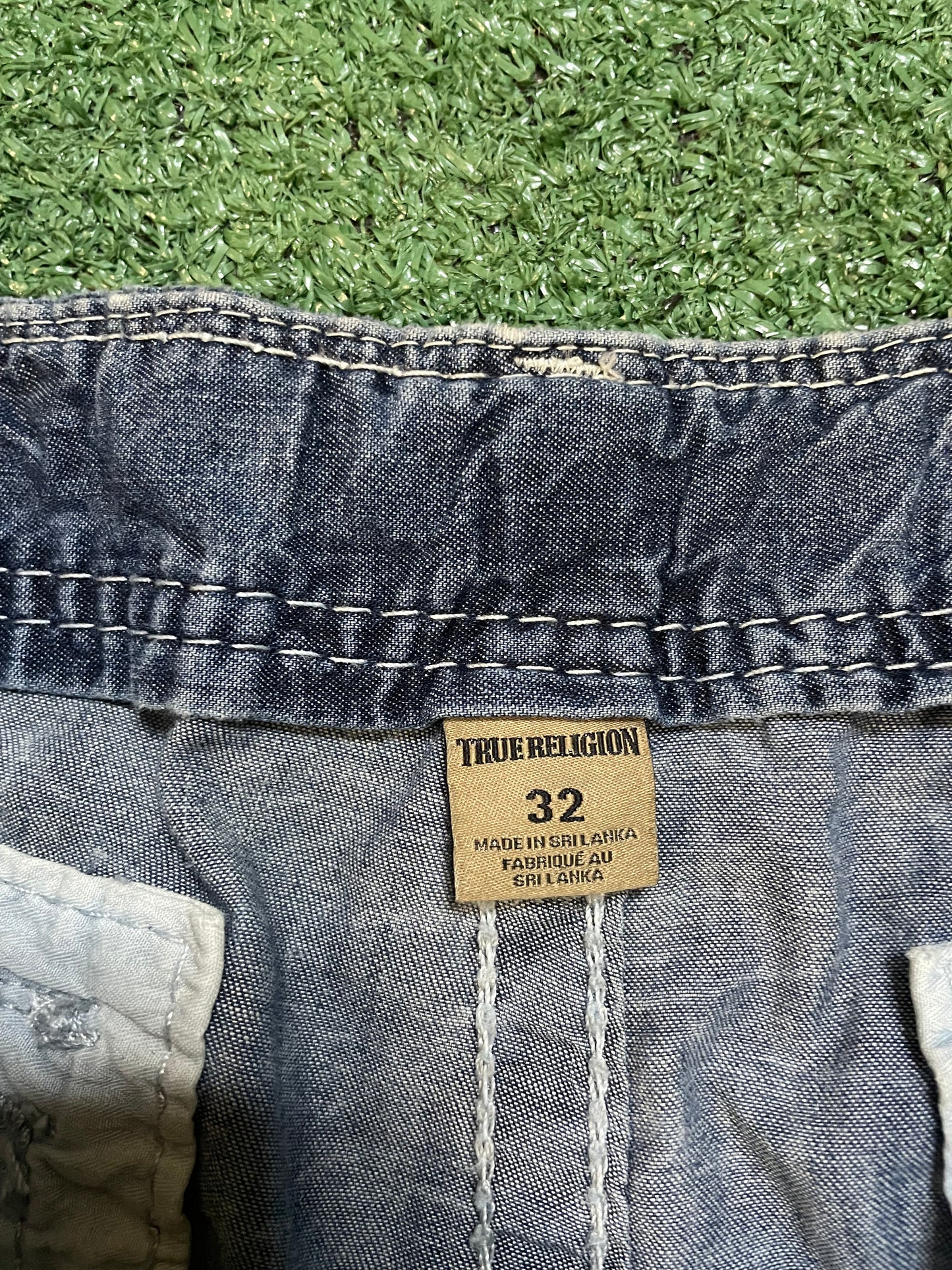 True Religion light wash Jean cargo shorts