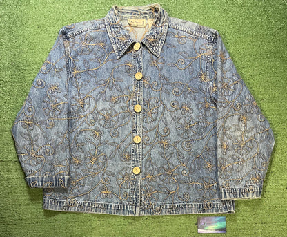 New Direction floral embroidered denim jacket
