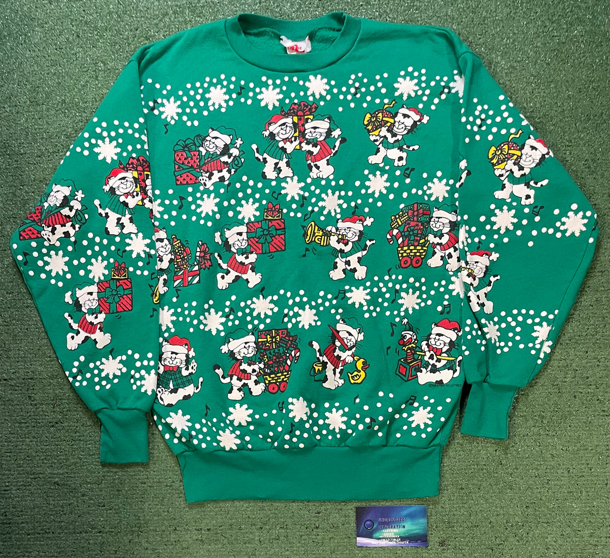 Vintage 1990s Christmas cats green crewneck