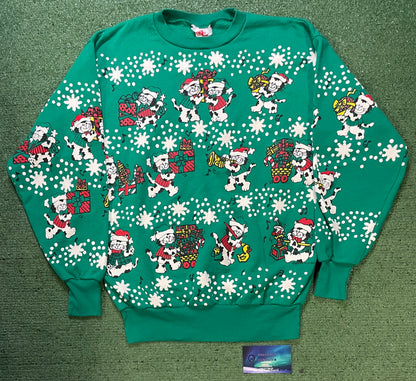 Vintage 1990s Christmas cats green crewneck