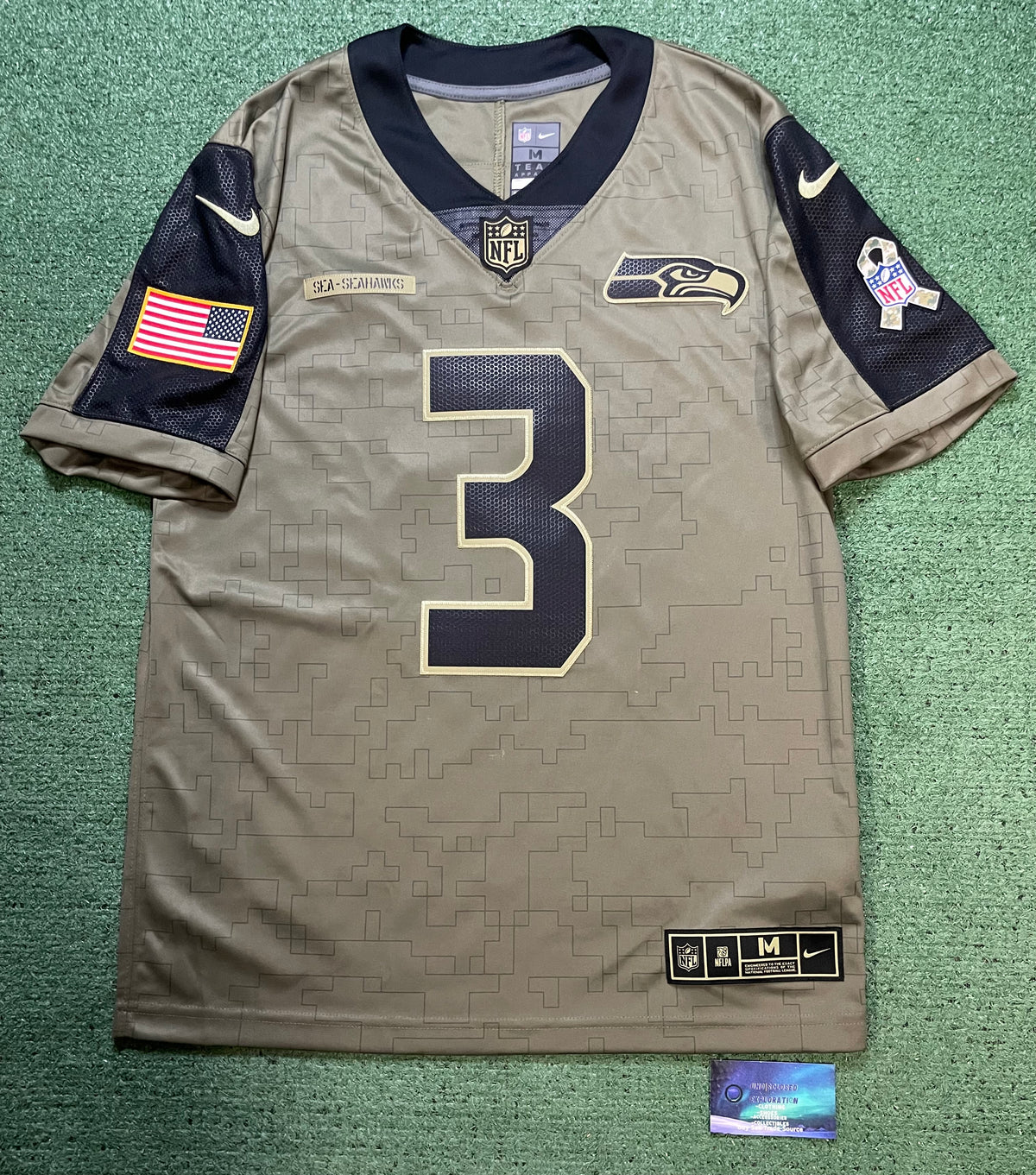 Nike Russell Wilson #3 Olive Seattle Seahawks Salute to Service Jersey