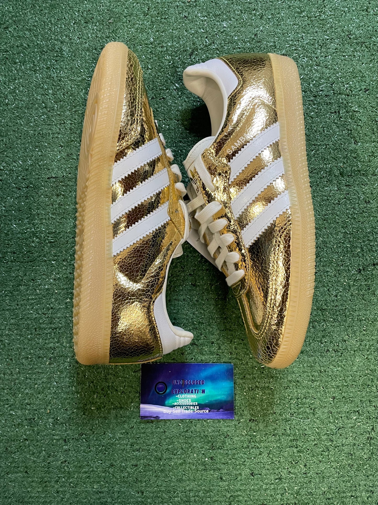 Adidas samba gold metallic cracked leather