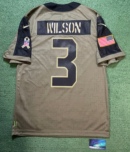Nike Russell Wilson #3 Olive Seattle Seahawks Salute to Service Jersey