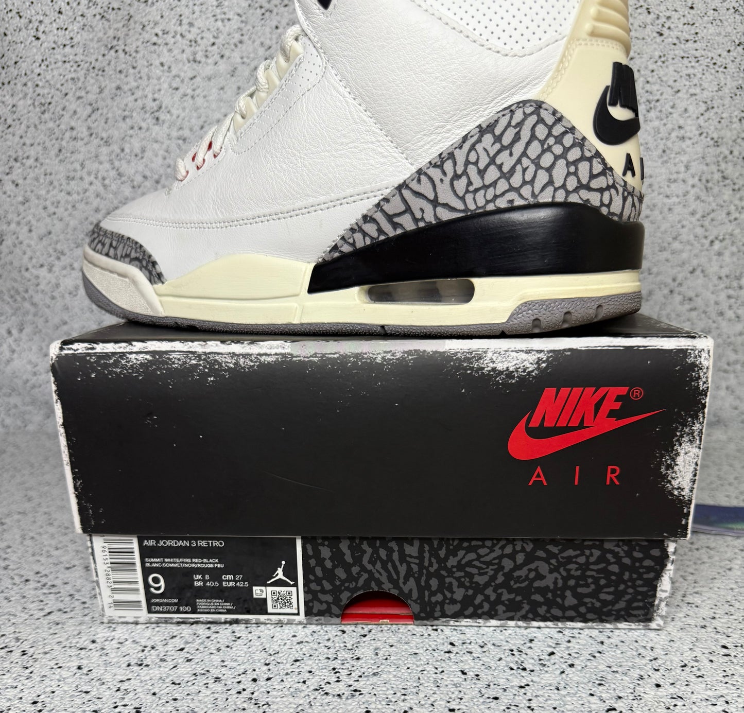 Jordan 3 White Cement 9 Men/10.5 Women “Preowned”