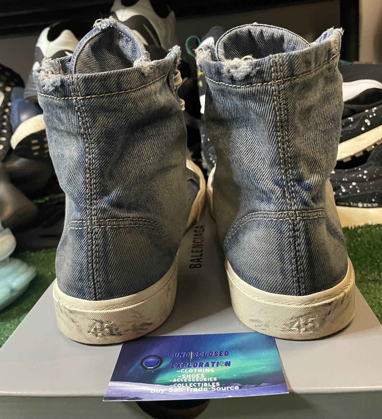 Balenciaga high top Paris denim destroyed sneaker size 12men/13.5women(EU 45)