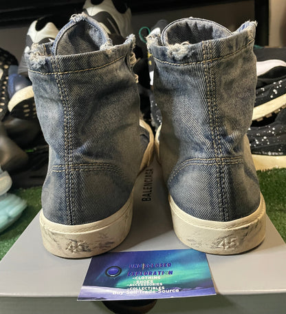 Balenciaga high top Paris denim destroyed sneaker size 12men/13.5women(EU 45)