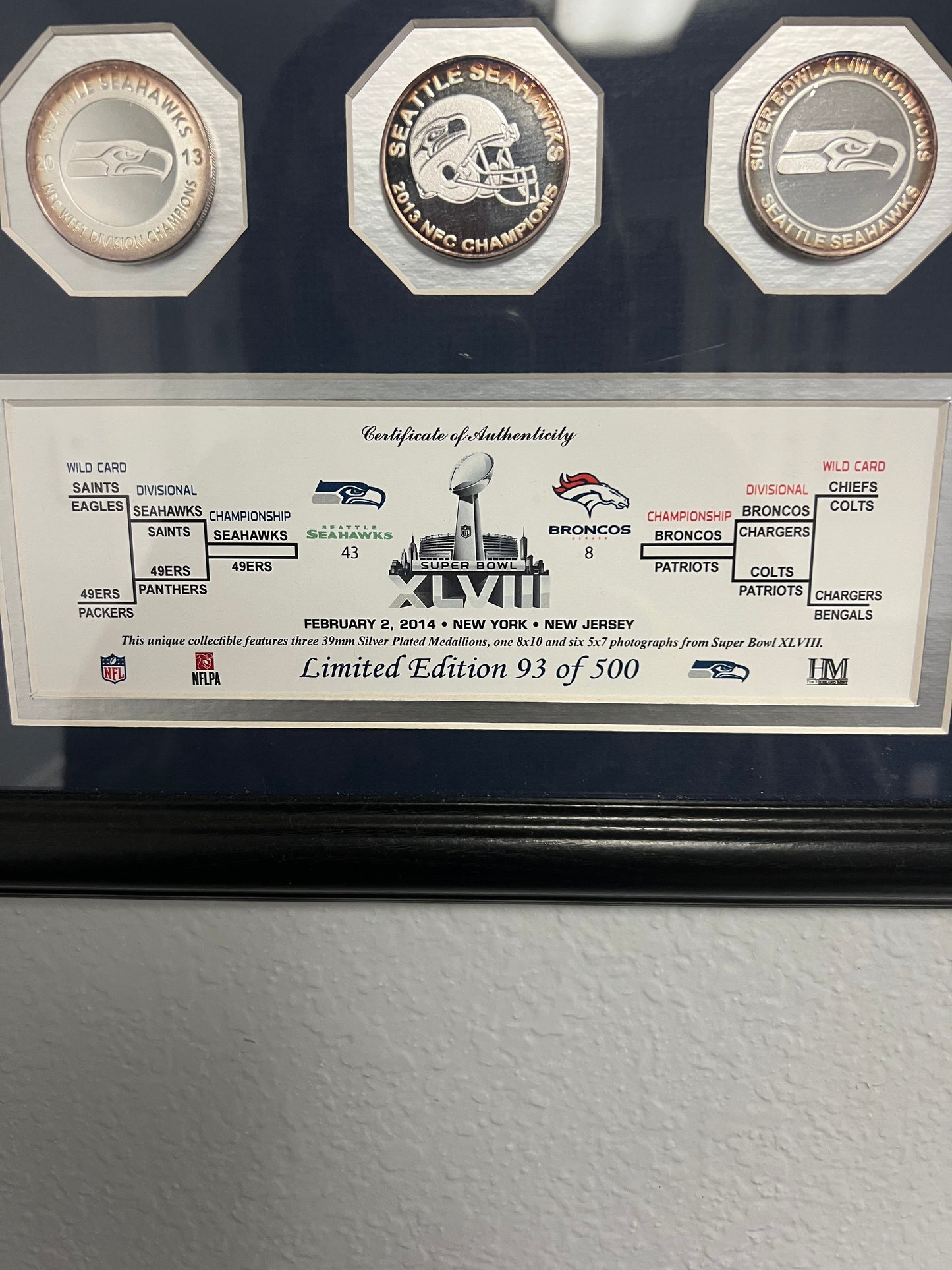 Seattle Seahawks Super Bowl XLVIII 48 2014 limited edition 93 of 500 plaque