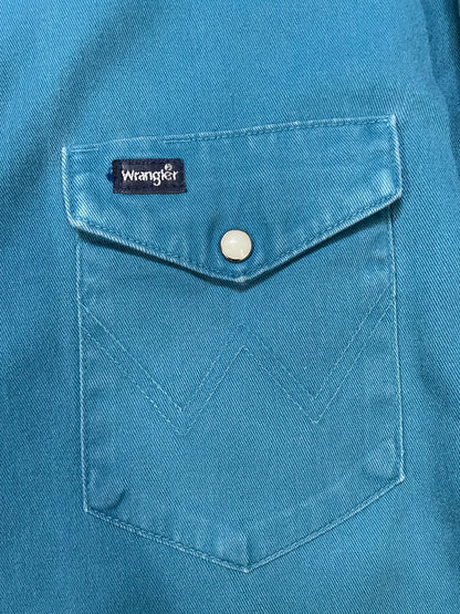 Vintage 1990s Wrangler brushpopper turquoise button up shirt