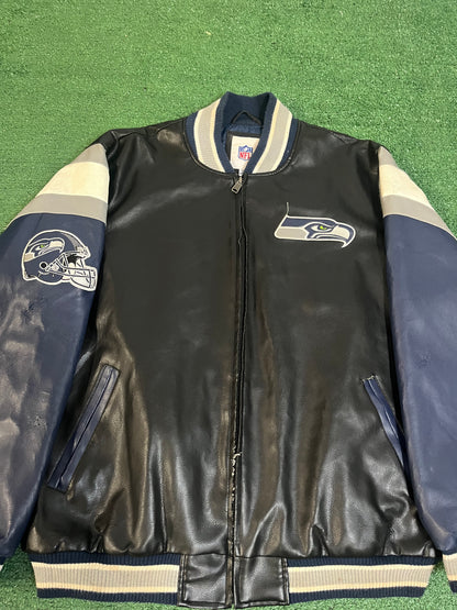 Vintage 2000s Seattle Seahawks leather varsity jacket