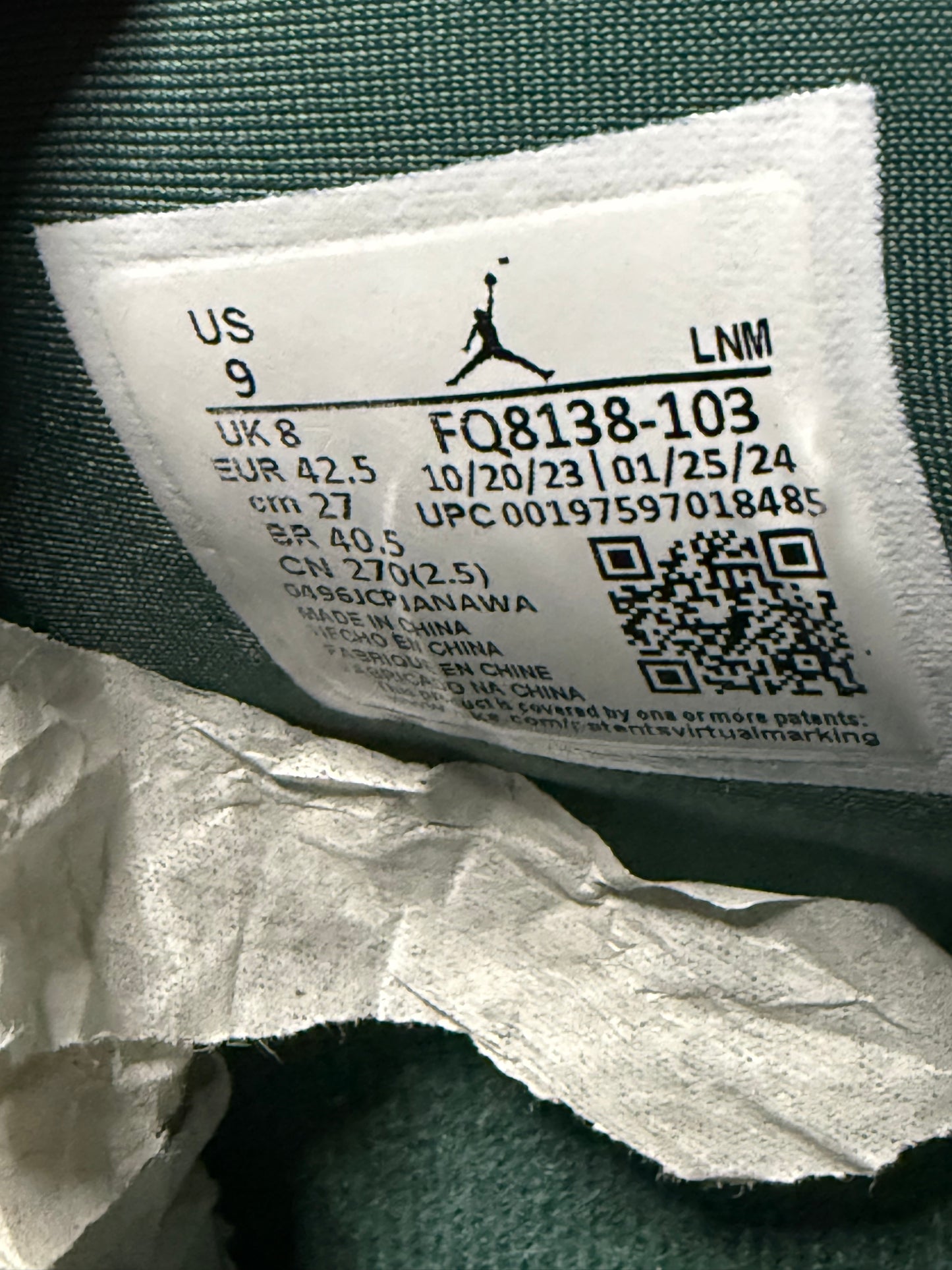 Jordan 4 Oxidized Green 9 Men/10.5 Women “Preowned”