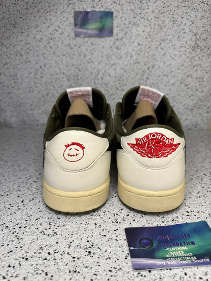 Jordan 1 Low Travis Scott Medium Olive 11.5 Men/13 Women “Preowned”