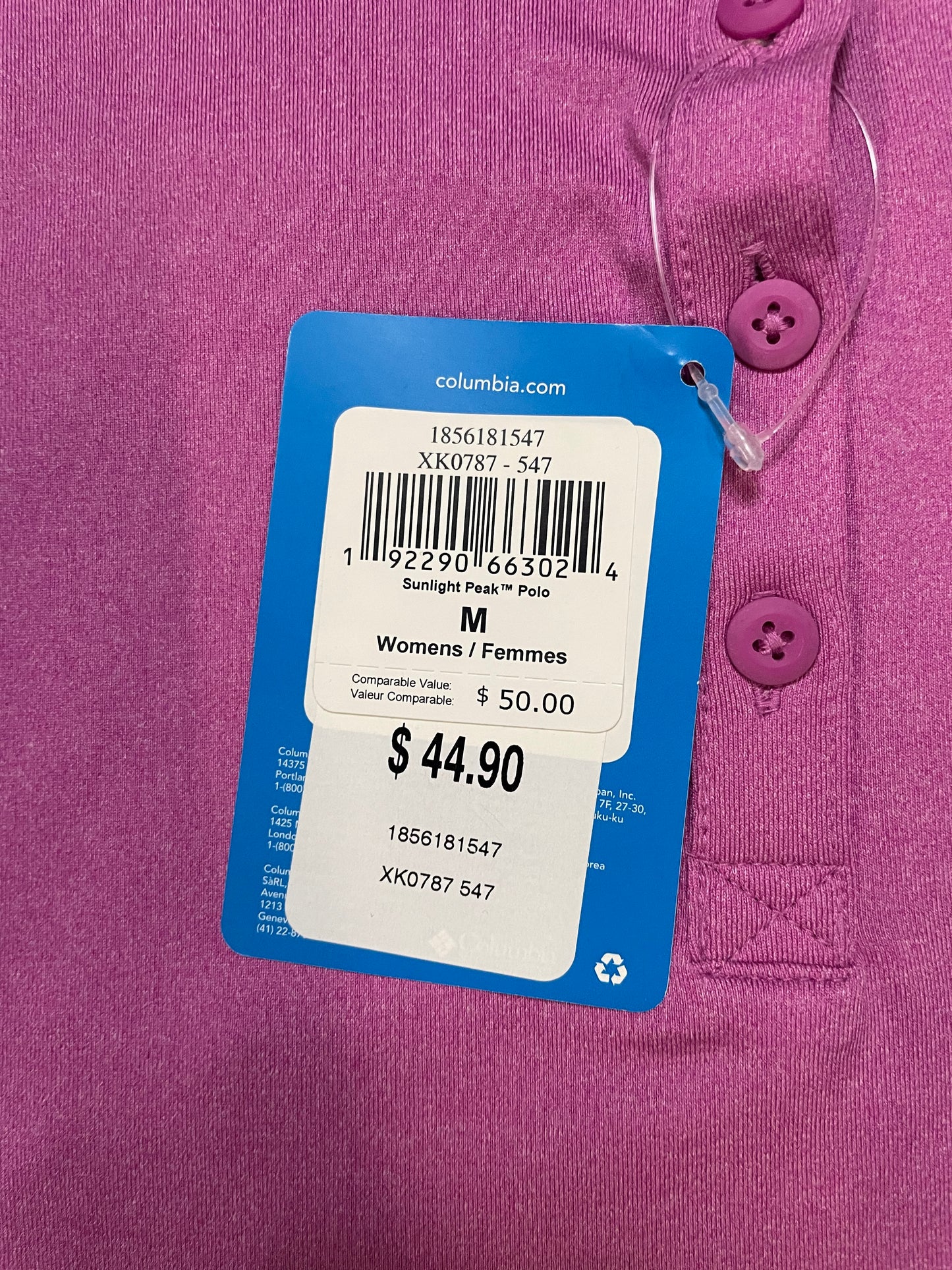 Columbia sunlight peak pink polo