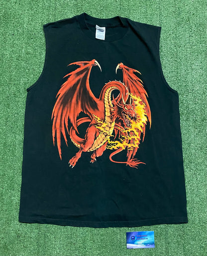 Vintage red Dragon Sleeveless cutoff Tee