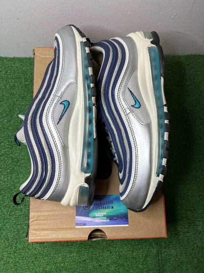 Nike air max 97 metallic silver chlorine blue size 9.5men/11women