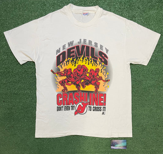 Vintage 1990s New Jersey Devils crash line tee