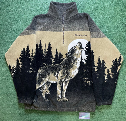 Vintage 1990s Washington wolves all over print quarter zip