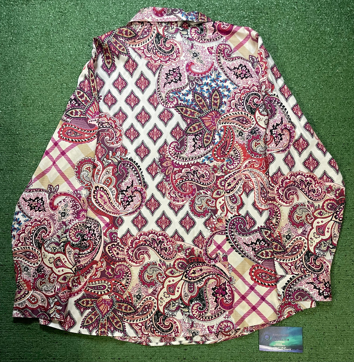 Chico’s mixed-print paisley and geometric button up