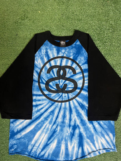 Stussy blue tie dye baseball tee