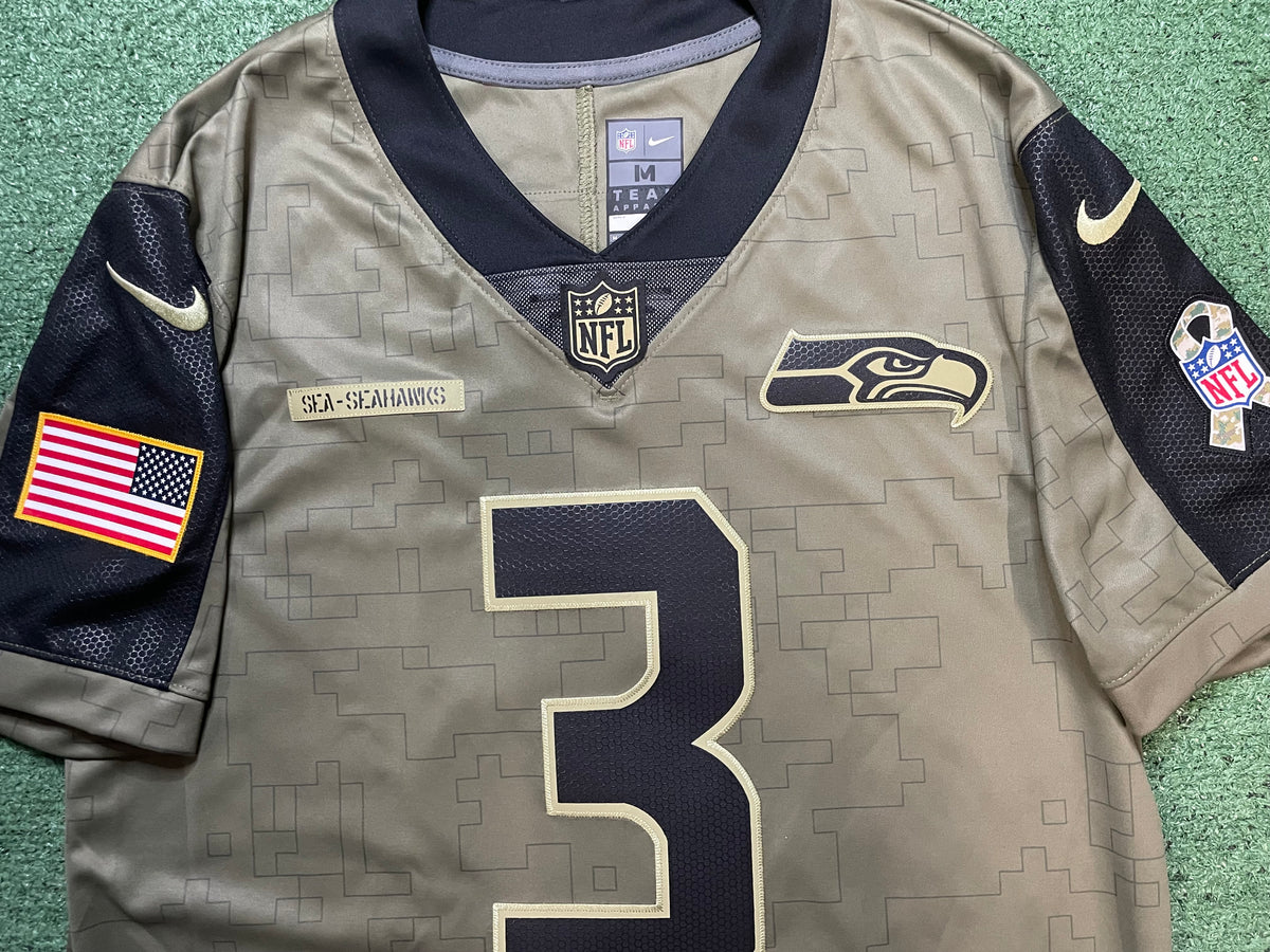 Nike Russell Wilson #3 Olive Seattle Seahawks Salute to Service Jersey