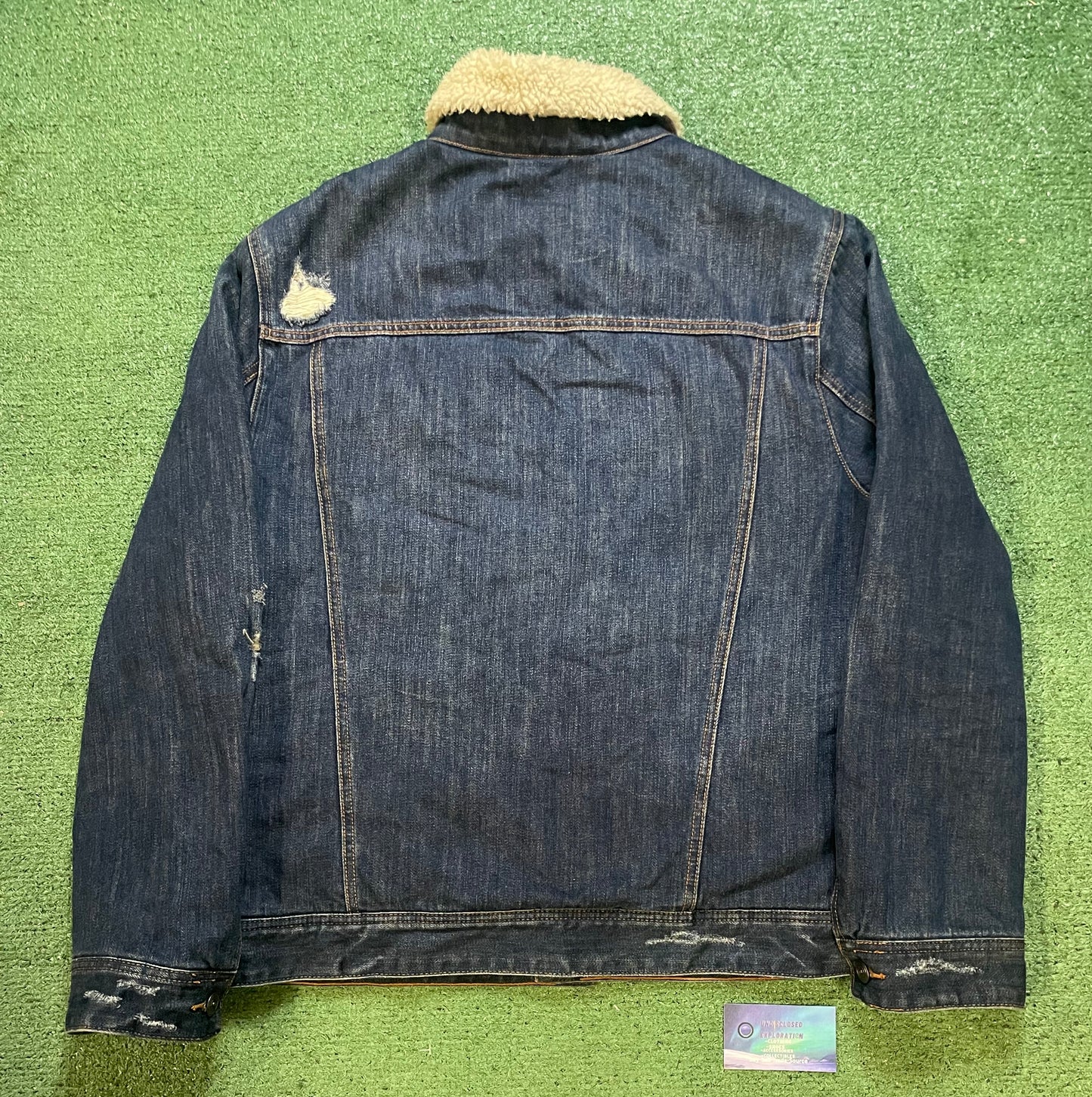 Black rivet Sherpa distressed jean jacket