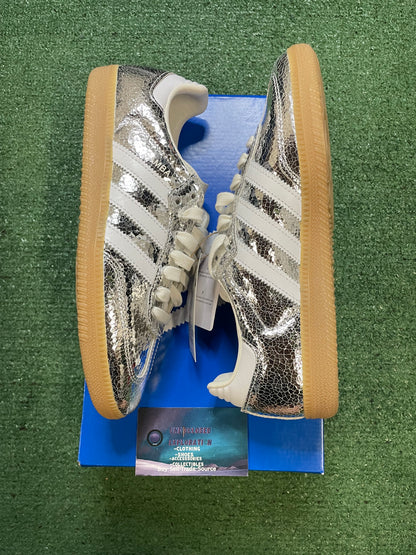 Adidas samba silver metallic cracked leather