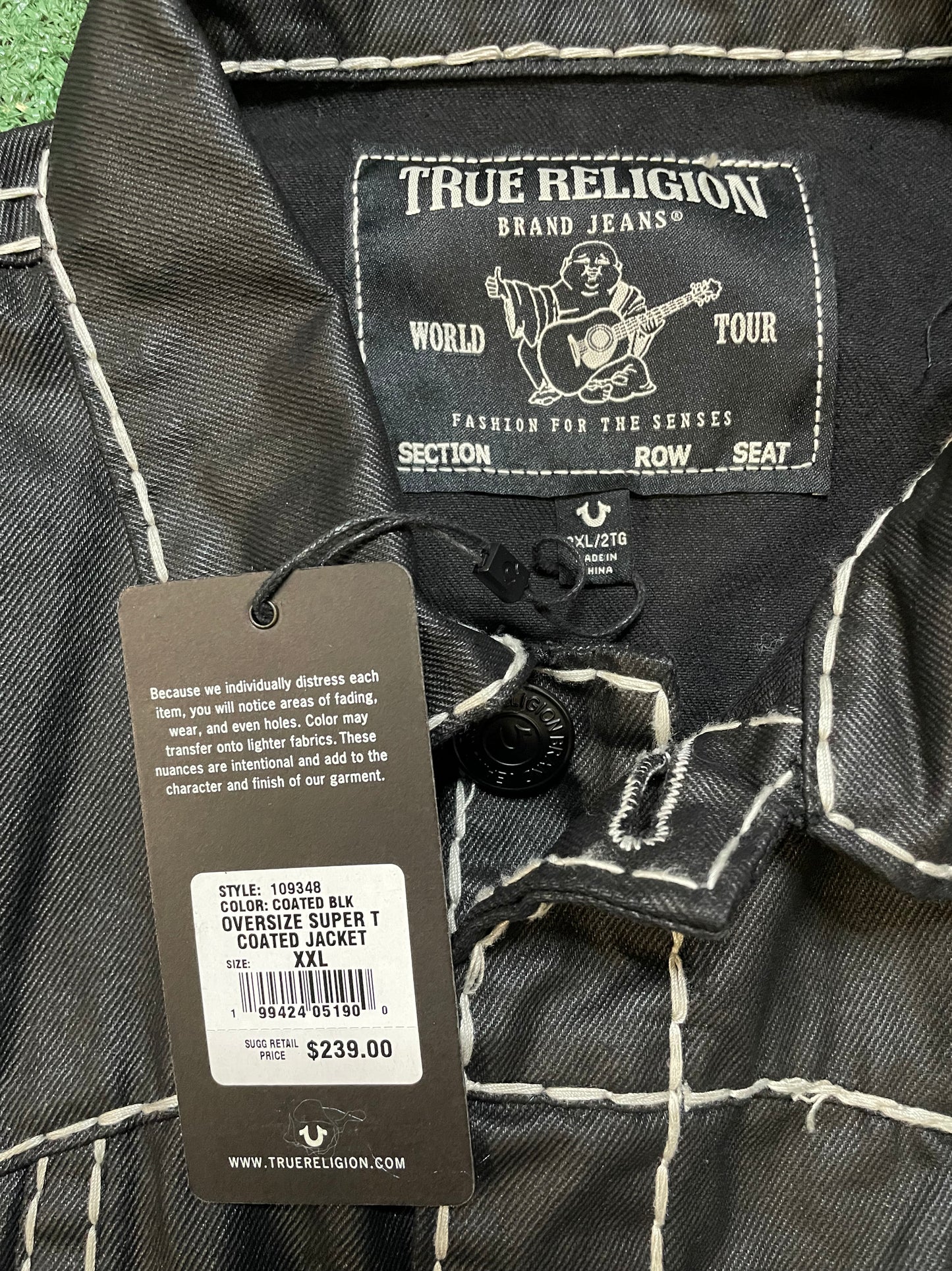 True Religion coated black denim jacket