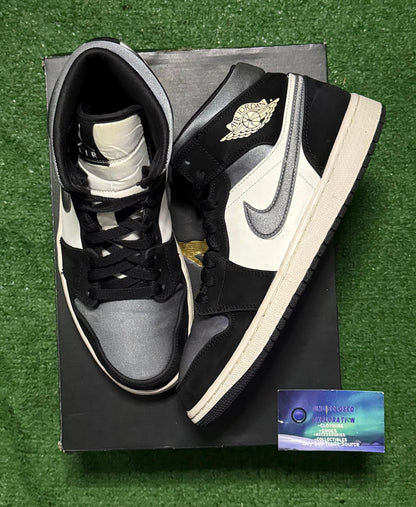 Jordan 1 Mid Satin Grey Toe 9.5 Men/11 Women “Preowned”
