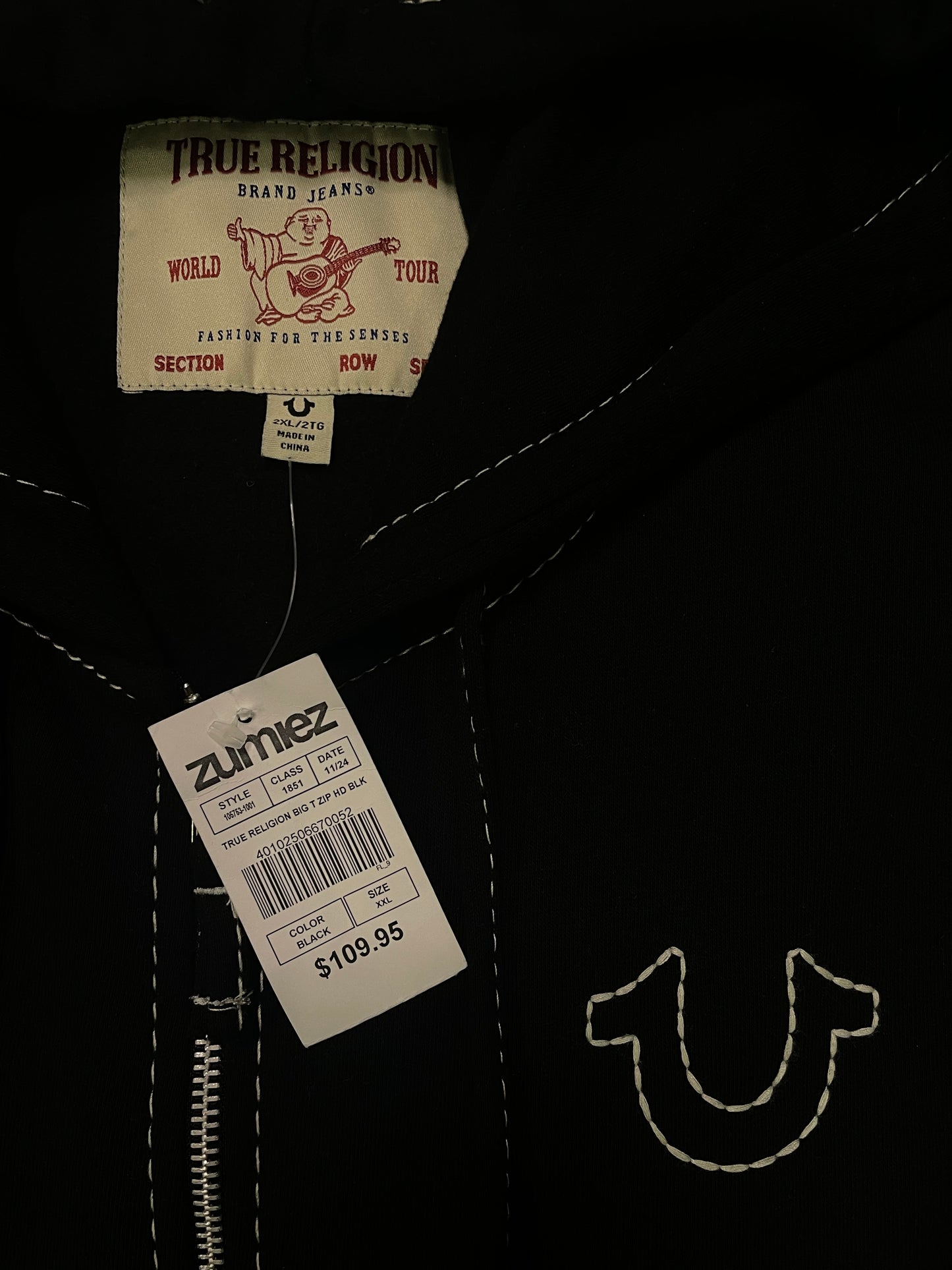 True Religion Big T zip up hoodie