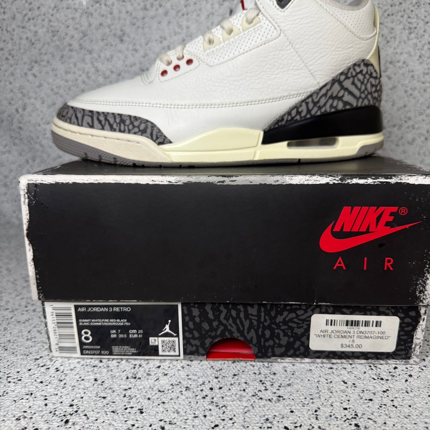 Jordan 3 White Cement Reimagined 8 Men/9.5 Women “Preowned”
