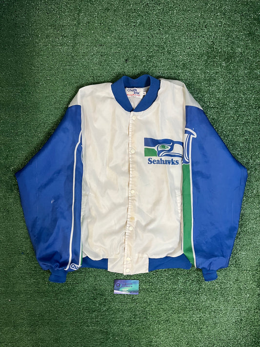 Vintage 1990s Seattle Seahawks NFL Football Satin Jacket  Seahawks American Football Varsity Seahawks Bomber Chalk Line Jacket