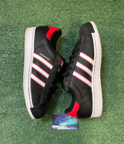 Adidas superstar black white scarlet size 10men/11.5women