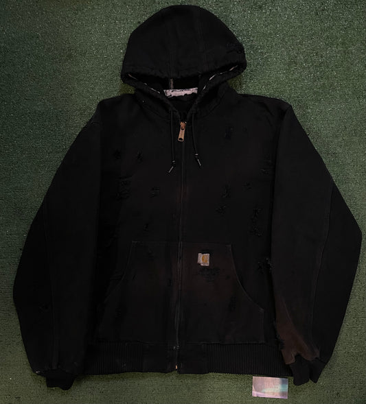 Vintage Carhartt distressed black hooded jacket