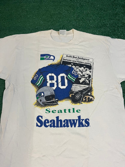 Vintage 1994 Seattle Seahawks newspaper Seattle post intelligencer tee