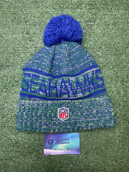 Seattle Seahawks 2025 Throwback Sideline Cuff Pom Beanie