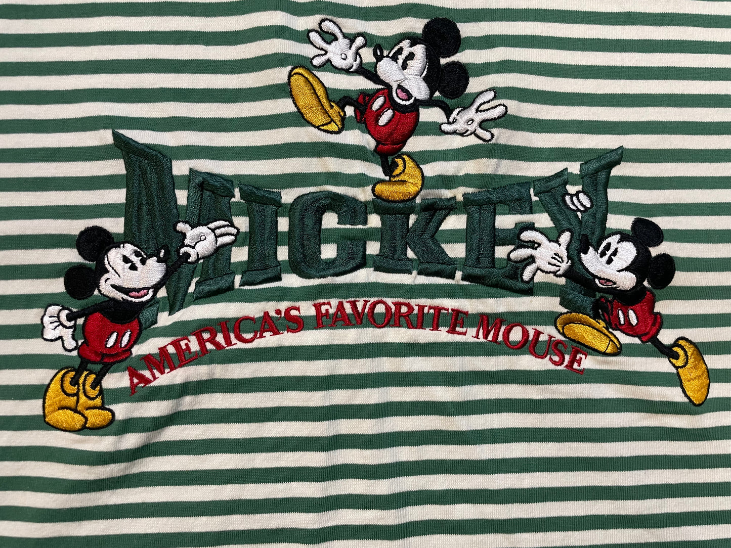 Vintage 1990s Mickey Mouse striped embroidered tee