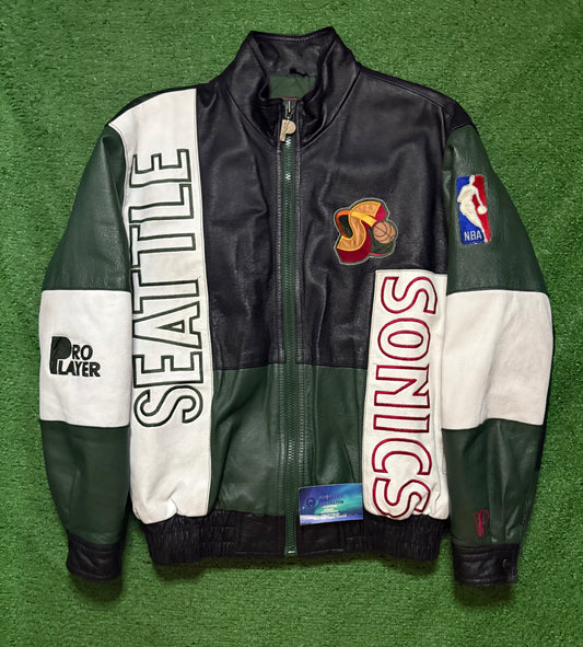 Vintage Seattle SuperSonics Leather Jacket Pro Player
