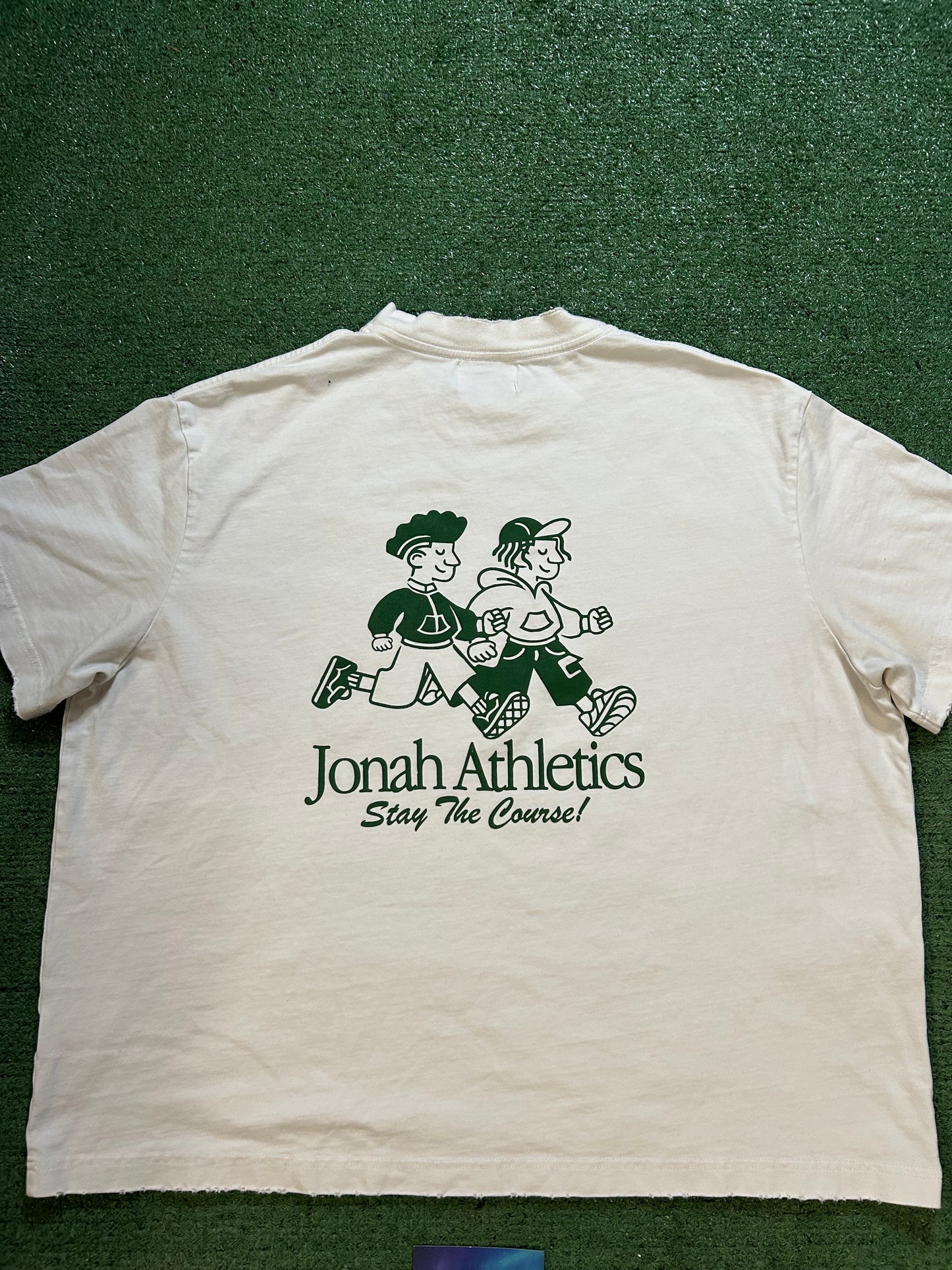 Jonah athletics stay the course white and green tee