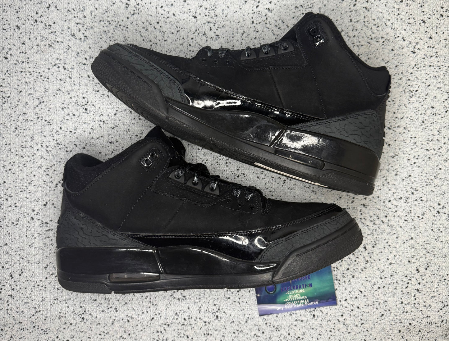 Jordan 3 Black Cat 10.5 Men/12 Women “Preowned”