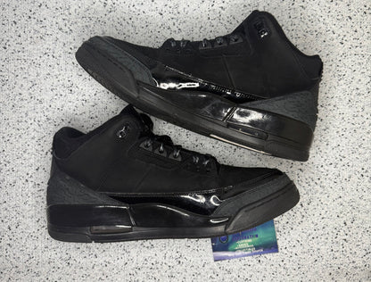 Jordan 3 Black Cat 10.5 Men/12 Women “Preowned”
