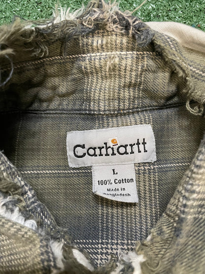 Carhartt distressed green & beige flannel