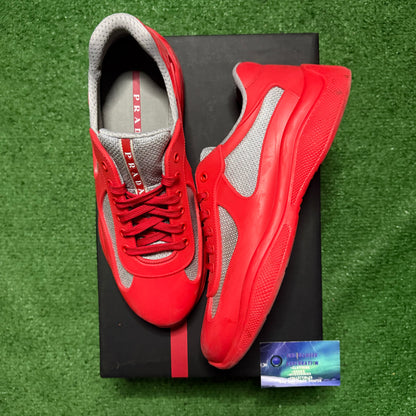 Prada Americas Cup Rubber Sneaker Red 10 Men “Preowned”