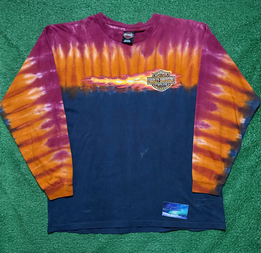 Vintage Harley Davidson Tie Dye Flame Long Sleeve