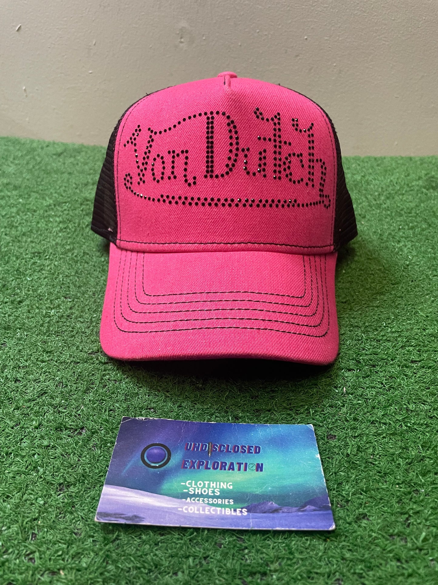 Von Dutch pink and black rhinestone hat