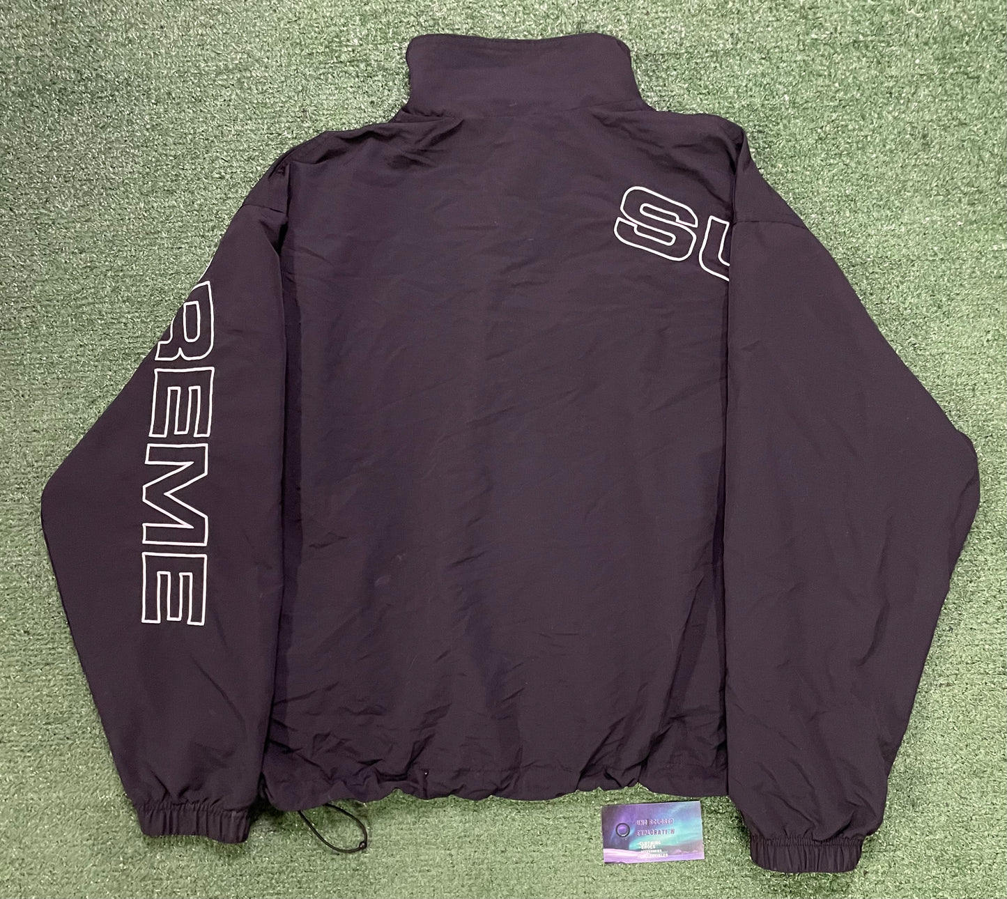 Supreme spellout embroidered black track jacket