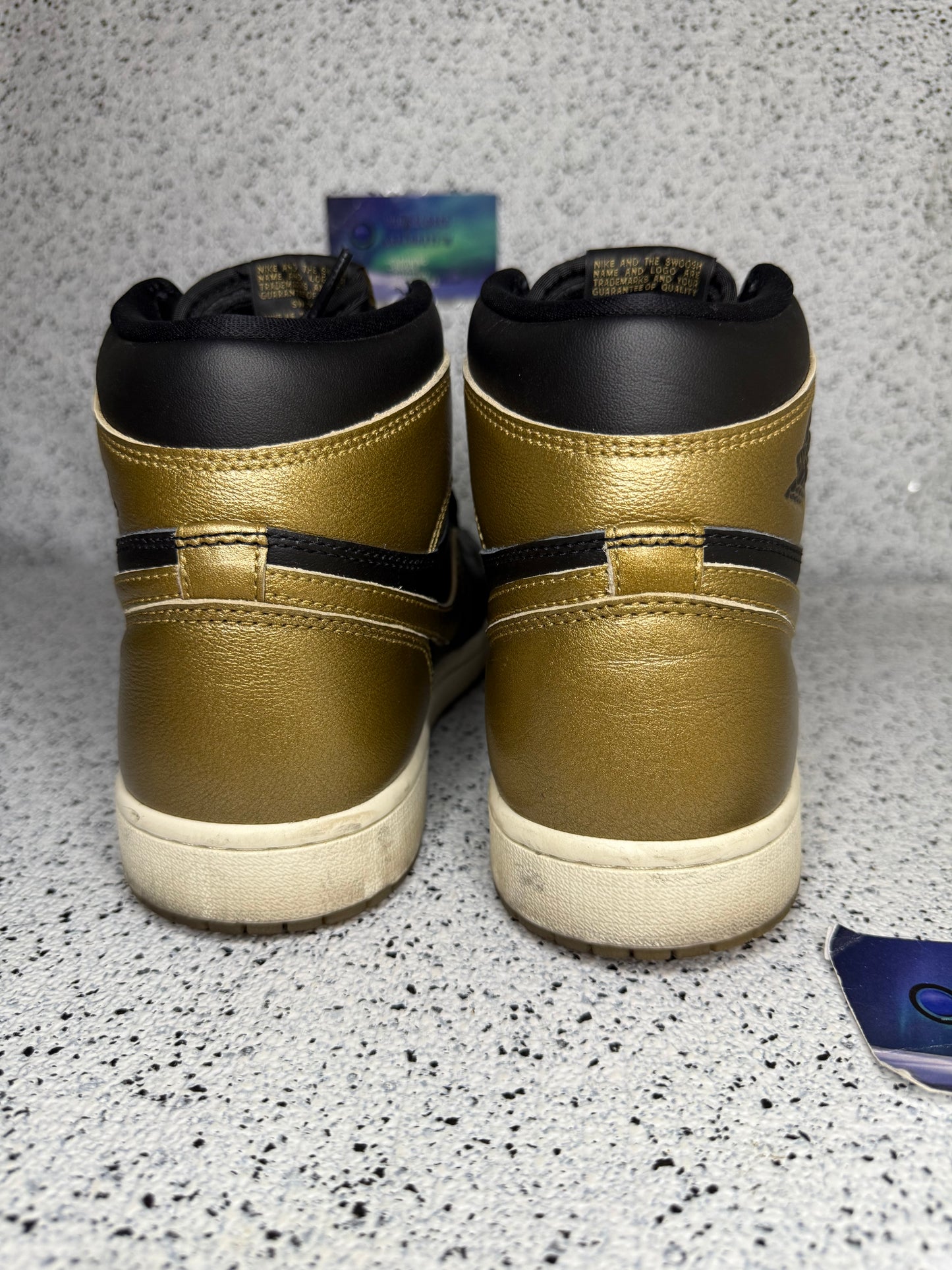 Jordan 1 Black Gold 9 Men/10.5 Women “Preowned”