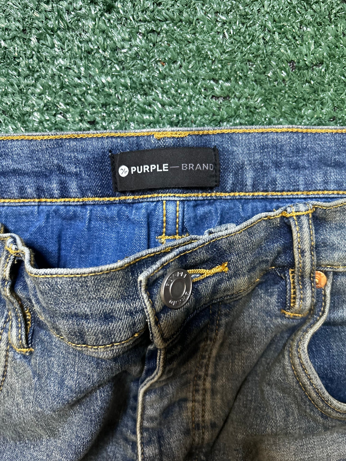 Purple brand P002 indigo paint splatter jeans