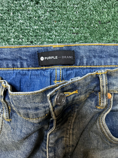 Purple brand P002 indigo paint splatter jeans