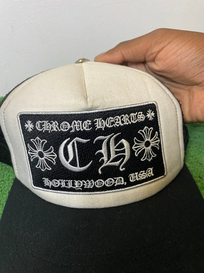 Chrome hearts white Hollywood Ch trucker hat