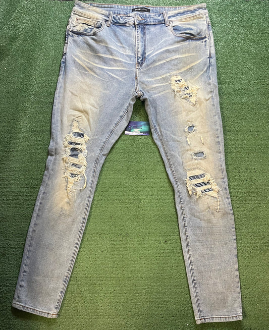 Embellish light wash distressed jeans