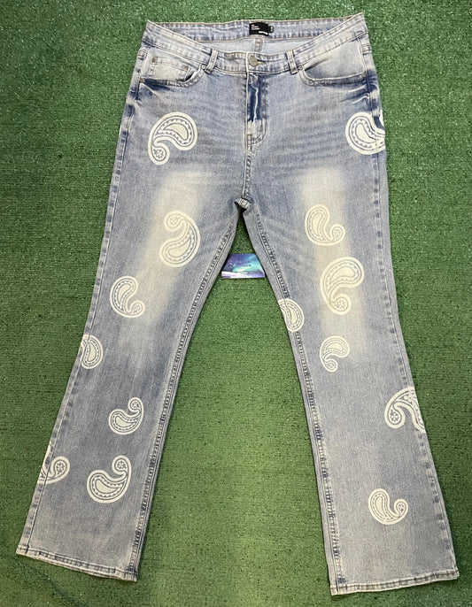 Eptm white paisley denim jeans